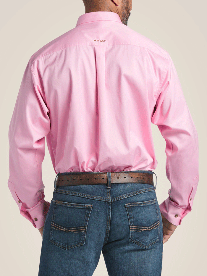 Ariat 10016692 Mens Solid Twill Classic Fit Shirt Prism Pink front view. If you need any assistance with this item or the purchase of this item please call us at five six one seven four eight eight eight zero one Monday through Saturday 10:00a.m EST to 8:00 p.m EST