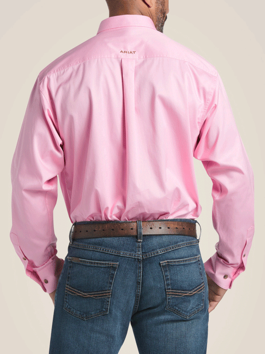 Ariat 10016692 Mens Solid Twill Classic Fit Shirt Prism Pink back view. If you need any assistance with this item or the purchase of this item please call us at five six one seven four eight eight eight zero one Monday through Saturday 10:00a.m EST to 8:00 p.m EST