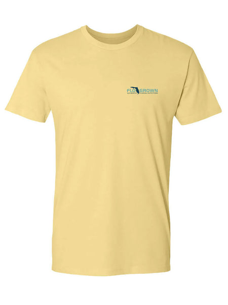 FloGrown FGM-1727 Mens Sportsman Lifestyle Tee Yellow front view. If you need any assistance with this item or the purchase of this item please call us at five six one seven four eight eight eight zero one Monday through Saturday 10:00a.m EST to 8:00 p.m EST