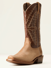 Ariat 10061217 Mens Futurity Showman Cowboy Boot Flaxen Tan front and side view. If you need any assistance with this item or the purchase of this item please call us at five six one seven four eight eight eight zero one Monday through Saturday 10:00a.m EST to 8:00 p.m EST