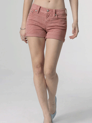 Miss Me M3636H87 Womens Mid-Rise Short Coral Leaves full front view. If you need any assistance with this item or the purchase of this item please call us at five six one seven four eight eight eight zero one Monday through Saturday 10:00a.m EST to 8:00 p.m EST