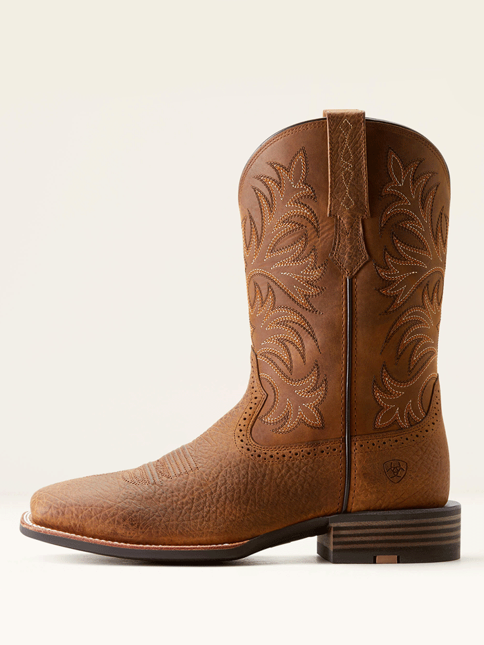 Ariat 10053566 Mens Oakwood Cowboy Boot Distressed Brown front side and sole view. If you need any assistance with this item or the purchase of this item please call us at five six one seven four eight eight eight zero one Monday through Saturday 10:00a.m EST to 8:00 p.m EST

