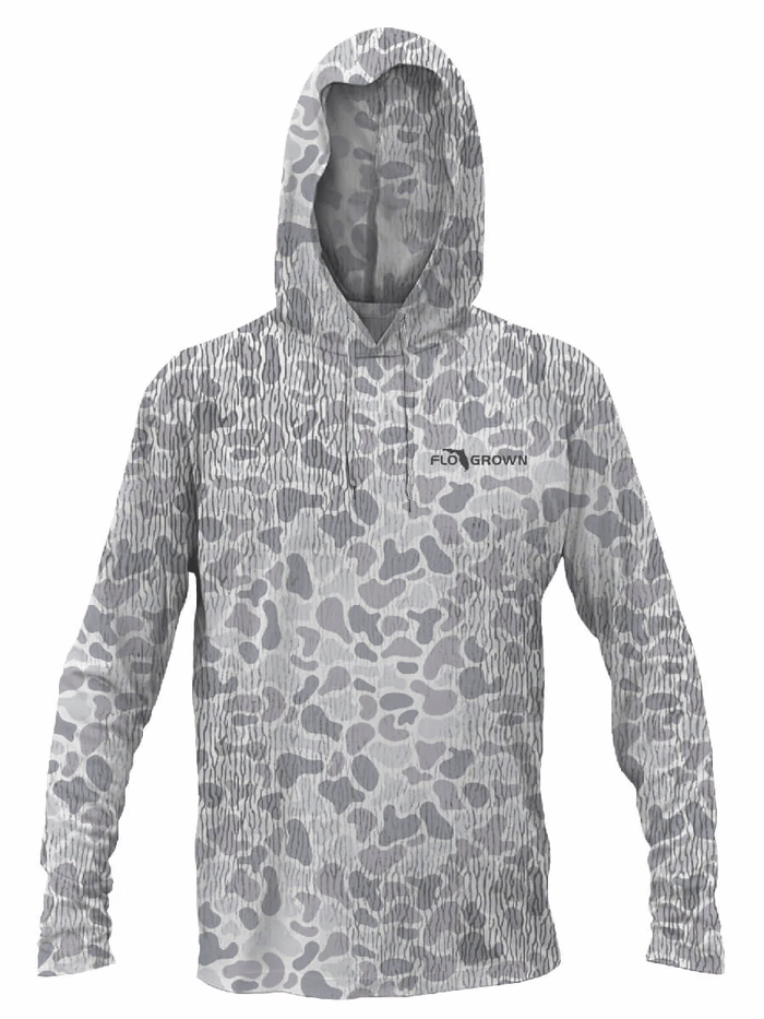 FloGrown FGP-471 Mens Woodland Performance Hoodie Camo back view. If you need any assistance with this item or the purchase of this item please call us at five six one seven four eight eight eight zero one Monday through Saturday 10:00a.m EST to 8:00 p.m EST