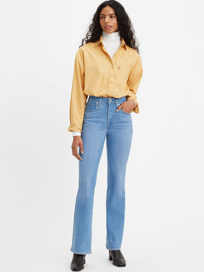Levi's 187590086 Womens 725 High Rise Bootcut Jeans Tribeca Sun front view. If you need any assistance with this item or the purchase of this item please call us at five six one seven four eight eight eight zero one Monday through Saturday 10:00a.m EST to 8:00 p.m EST