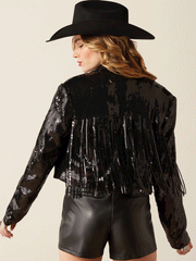 Ariat 10053926 Womens High Roller Cropped Blazer Black back view. If you need any assistance with this item or the purchase of this item please call us at five six one seven four eight eight eight zero one Monday through Saturday 10:00a.m EST to 8:00 p.m EST

