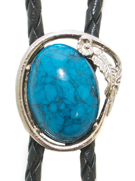 Western Express BT-8911 Stone Bolo Tie Turquoise front view. If you need any assistance with this item or the purchase of this item please call us at five six one seven four eight eight eight zero one Monday through Saturday 10:00a.m EST to 8:00 p.m EST