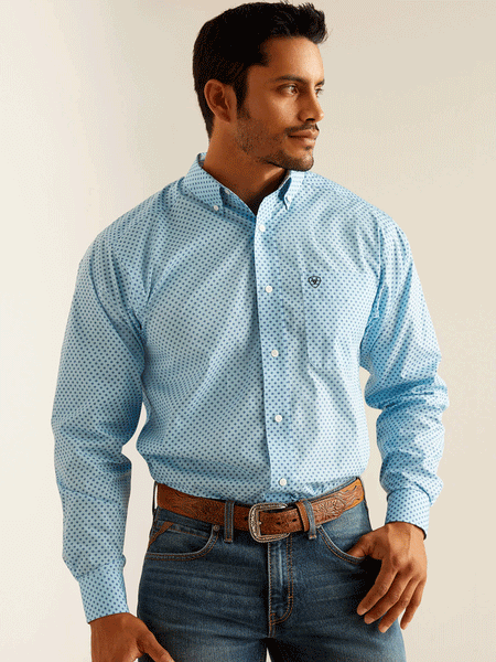 Ariat 10048367 Mens Wrinkle Free Ricky Classic Fit Shirt Sky Blue front view. If you need any assistance with this item or the purchase of this item please call us at five six one seven four eight eight eight zero one Monday through Saturday 10:00a.m EST to 8:00 p.m EST