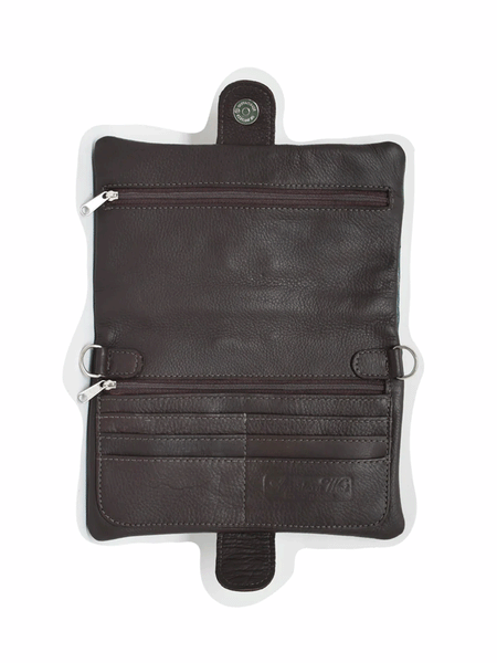 American West 7783078 Ladies Grab-and-Go Foldover Crossbody Distressed Charcoal Brown inside view. If you need any assistance with this item or the purchase of this item please call us at five six one seven four eight eight eight zero one Monday through Saturday 10:00a.m EST to 8:00 p.m EST