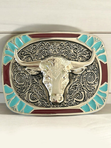 Western Edge TBB5006 Bull Belt Buckle Multi Silver front view. If you need any assistance with this item or the purchase of this item please call us at five six one seven four eight eight eight zero one Monday through Saturday 10:00a.m EST to 8:00 p.m EST