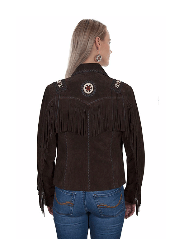 Scully L758-67 Womens Hand Laced And Bead Trim Jacket Expresso front view. If you need any assistance with this item or the purchase of this item please call us at five six one seven four eight eight eight zero one Monday through Saturday 10:00a.m EST to 8:00 p.m EST
