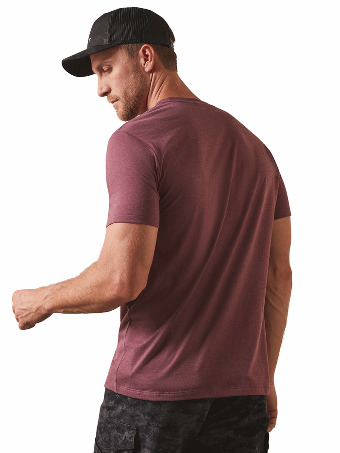 Ariat 10044783 Mens Steel Bar Logo T-Shirt Burgundy Heather front view. If you need any assistance with this item or the purchase of this item please call us at five six one seven four eight eight eight zero one Monday through Saturday 10:00a.m EST to 8:00 p.m EST