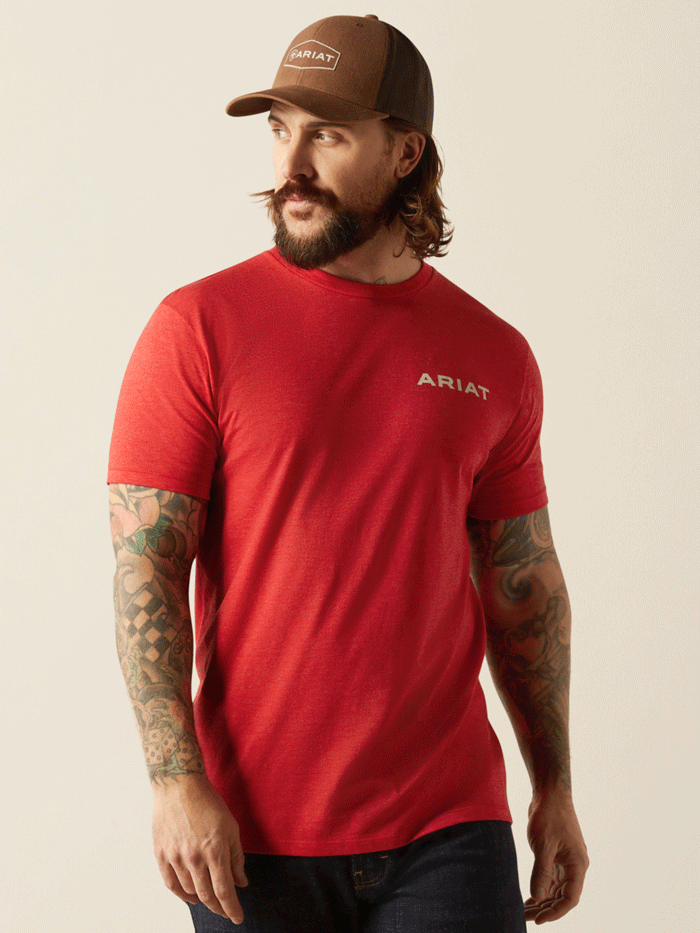 Ariat 10053991 Mens Original Flag Scope T-Shirt Red Heather back view. If you need any assistance with this item or the purchase of this item please call us at five six one seven four eight eight eight zero one Monday through Saturday 10:00a.m EST to 8:00 p.m EST

