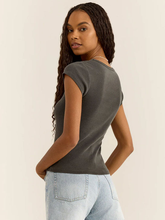 Z Supply GT242934S Womens LUCKY ME Cheeky Tee Black Sand back view. If you need any assistance with this item or the purchase of this item please call us at five six one seven four eight eight eight zero one Monday through Saturday 10:00a.m EST to 8:00 p.m EST