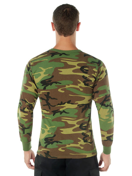 Rothco 6778 Mens Long Sleeve T-Shirt Woodland Camo back view. If you need any assistance with this item or the purchase of this item please call us at five six one seven four eight eight eight zero one Monday through Saturday 10:00a.m EST to 8:00 p.m EST