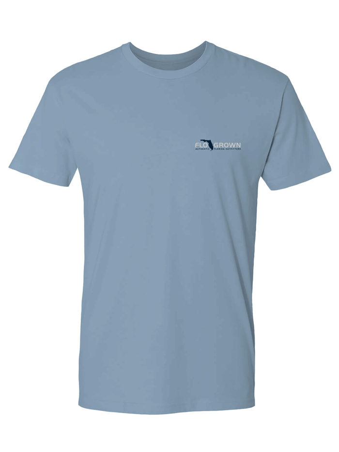 FloGrown FGM-1907 Mens Mahi Mahi Jump Tee Light Blue back view. If you need any assistance with this item or the purchase of this item please call us at five six one seven four eight eight eight zero one Monday through Saturday 10:00a.m EST to 8:00 p.m EST
