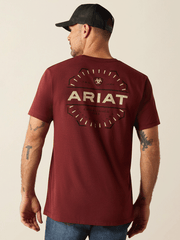 Ariat 10054830 Mens Explorer Classic T-Shirt Crimson Red Heather back view. If you need any assistance with this item or the purchase of this item please call us at five six one seven four eight eight eight zero one Monday through Saturday 10:00a.m EST to 8:00 p.m EST