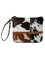 Myra Bag S-8426 Womens Tyler Ridge Hairon Hide Pouch Black front view. If you need any assistance with this item or the purchase of this item please call us at five six one seven four eight eight eight zero one Monday through Saturday 10:00a.m EST to 8:00 p.m EST