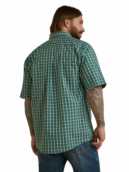Ariat 10045069 Mens Wrinkle Free Finan Short Sleeve Shirt Green back view. If you need any assistance with this item or the purchase of this item please call us at five six one seven four eight eight eight zero one Monday through Saturday 10:00a.m EST to 8:00 p.m EST