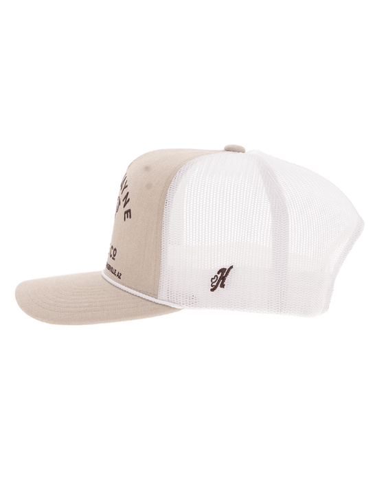Hooey 2566T-TNWH JOHN WAYNE 5 Panel Snapback Trucker Hat Tan White side view. If you need any assistance with this item or the purchase of this item please call us at five six one seven four eight eight eight zero one Monday through Saturday 10:00a.m EST to 8:00 p.m EST
