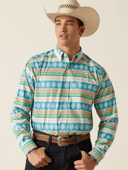 Ariat 10051523 Mens Team Christian Classic Fit Shirt Moroccan Blue front view. If you need any assistance with this item or the purchase of this item please call us at five six one seven four eight eight eight zero one Monday through Saturday 10:00a.m EST to 8:00 p.m EST