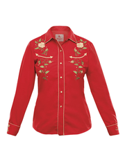 Rangers 011NA01-RED Girls Long Sleeve Embroidery Western Shirt Red alternate front view. If you need any assistance with this item or the purchase of this item please call us at five six one seven four eight eight eight zero one Monday through Saturday 10:00a.m EST to 8:00 p.m EST