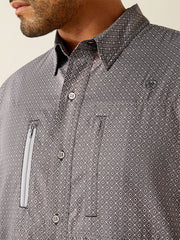 Ariat 10058815 Mens VentTEK Classic Fit Shirt Grey front close up. If you need any assistance with this item or the purchase of this item please call us at five six one seven four eight eight eight zero one Monday through Saturday 10:00a.m EST to 8:00 p.m EST