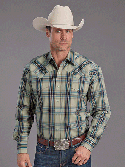 Stetson 11-001-0478-1040 Mens Plaid Long Sleeve Shirt Blue front. If you need any assistance with this item or the purchase of this item please call us at five six one seven four eight eight eight zero one Monday through Saturday 10:00a.m EST to 8:00 p.m EST