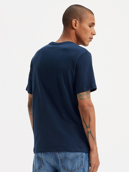 Levis 224950042 Mens Two-Horse Pull Graphic Tee Shirt Navy Blue back view. If you need any assistance with this item or the purchase of this item please call us at five six one seven four eight eight eight zero one Monday through Saturday 10:00a.m EST to 8:00 p.m EST