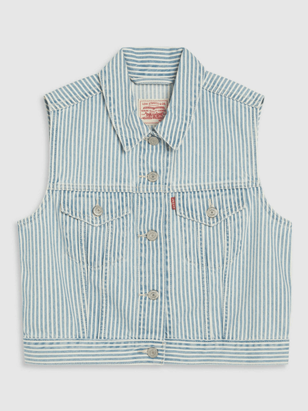 Levi's A74370007 Womens Handy Woman Trucker XS Vest Light Wash front view. If you need any assistance with this item or the purchase of this item please call us at five six one seven four eight eight eight zero one Monday through Saturday 10:00a.m EST to 8:00 p.m EST