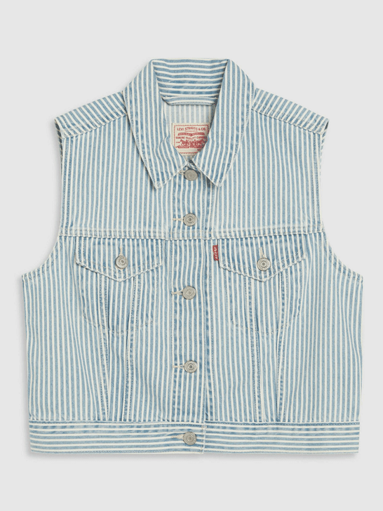 Levi's A74370007 Womens Handy Woman Trucker XS Vest Light Wash front view. If you need any assistance with this item or the purchase of this item please call us at five six one seven four eight eight eight zero one Monday through Saturday 10:00a.m EST to 8:00 p.m EST