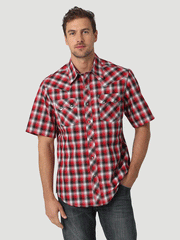 Wrangler 112326334 Mens Retro Short Sleeve Plaid Shirt Picnic Red front view. If you need any assistance with this item or the purchase of this item please call us at five six one seven four eight eight eight zero one Monday through Saturday 10:00a.m EST to 8:00 p.m EST