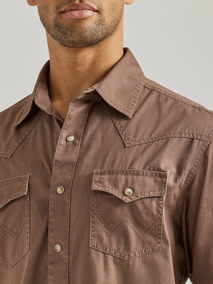 Wrangler 112338156 Mens Retro Premium Long Sleeve Shirt Camel Brown front view. If you need any assistance with this item or the purchase of this item please call us at five six one seven four eight eight eight zero one Monday through Saturday 10:00a.m EST to 8:00 p.m EST