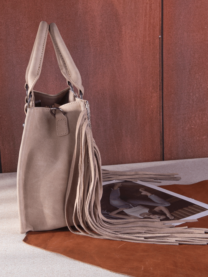 Trinity Ranch TR146-8120KH Womens Hair On Cowhide Tote Crossbody Bag Khaki Tan front view. If you need any assistance with this item or the purchase of this item please call us at five six one seven four eight eight eight zero one Monday through Saturday 10:00a.m EST to 8:00 p.m EST

