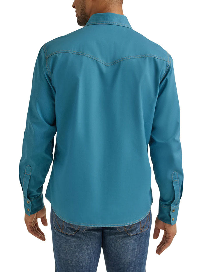 Wrangler 112344555 Mens Retro Long Sleeve Shirt Turquoise front view. If you need any assistance with this item or the purchase of this item please call us at five six one seven four eight eight eight zero one Monday through Saturday 10:00a.m EST to 8:00 p.m EST
