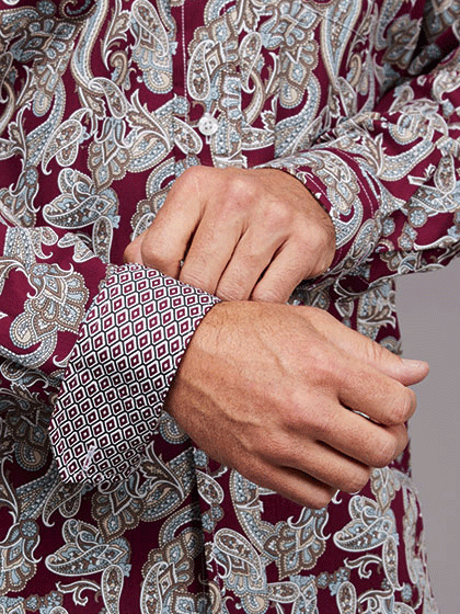 Stetson 11-001-0526-5026 Mens Long Sleeve Paisley Print Western Shirt Wine cuff view. If you need any assistance with this item or the purchase of this item please call us at five six one seven four eight eight eight zero one Monday through Saturday 10:00a.m EST to 8:00 p.m EST