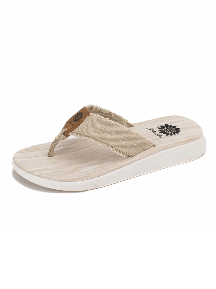 Yellow Box 52609 Womens Gerri Flip Flop Sandals Natural side and front view. If you need any assistance with this item or the purchase of this item please call us at five six one seven four eight eight eight zero one Monday through Saturday 10:00a.m EST to 8:00 p.m EST