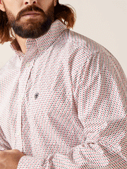 Ariat 10047379 Mens Neithan Classic Fit Shirt White close up view of fabric. If you need any assistance with this item or the purchase of this item please call us at five six one seven four eight eight eight zero one Monday through Saturday 10:00a.m EST to 8:00 p.m EST