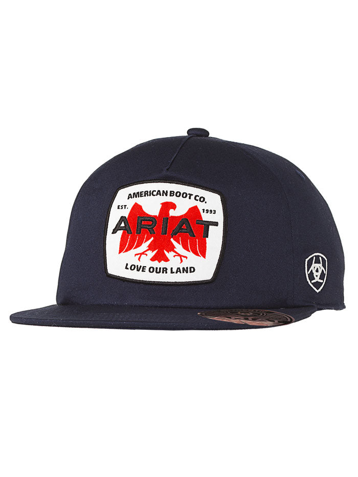 Ariat A300087403 Eagle Patch Snap Back Cap Navy side / front view.  If you need any assistance with this item or the purchase of this item please call us at five six one seven four eight eight eight zero one Monday through Saturday 10:00a.m EST to 8:00 p.m EST