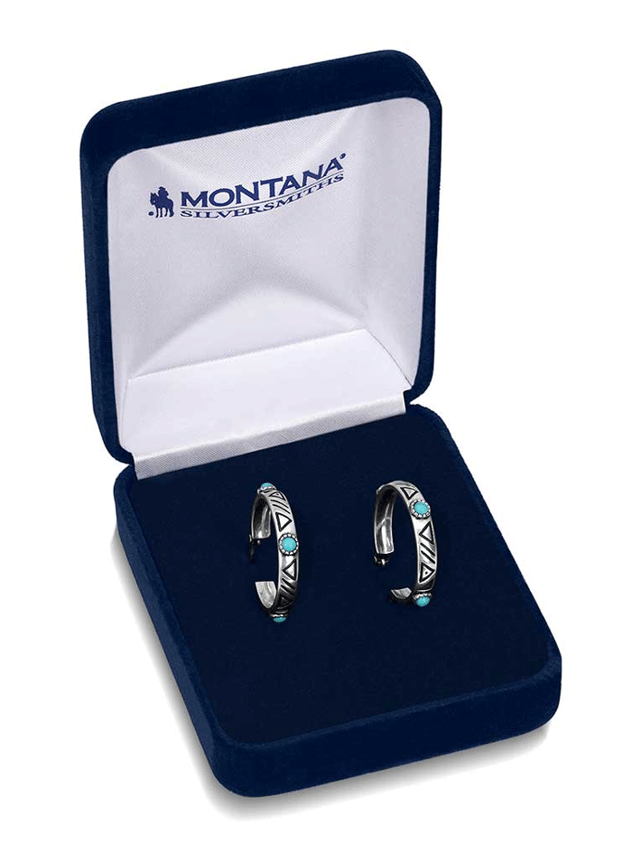 Montana Silversmiths ER5795 Womens Uncovered Beauty Turquoise Hoop Earrings Silver front. If you need any assistance with this item or the purchase of this item please call us at five six one seven four eight eight eight zero one Monday through Saturday 10:00a.m EST to 8:00 p.m EST