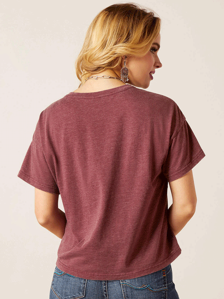 Ariat 10046270 Womens Rock n Roll T-Shirt Tawny Port Burgundy back view. If you need any assistance with this item or the purchase of this item please call us at five six one seven four eight eight eight zero one Monday through Saturday 10:00a.m EST to 8:00 p.m EST