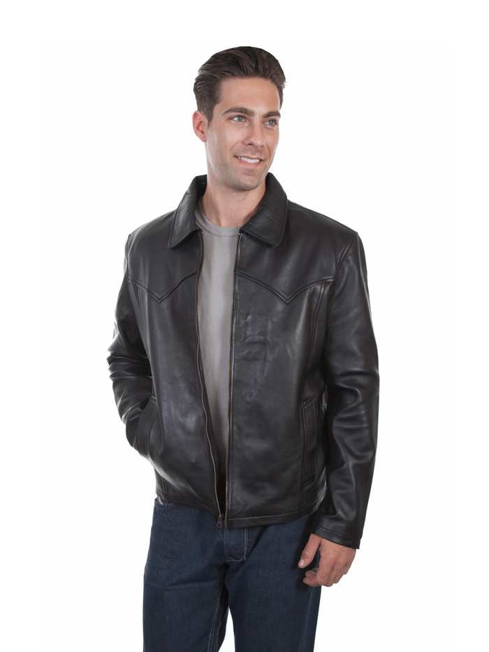 Scully 710-144 Mens Casual Western Lamb Leather Jacket Black front view. If you need any assistance with this item or the purchase of this item please call us at five six one seven four eight eight eight zero one Monday through Saturday 10:00a.m EST to 8:00 p.m EST