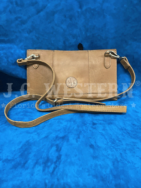 Western Fashion SVK-962 Oil Calf Hand Tooled Floral Flap Handbag Brown back view. If you need any assistance with this item or the purchase of this item please call us at five six one seven four eight eight eight zero one Monday through Saturday 10:00a.m EST to 8:00 p.m EST