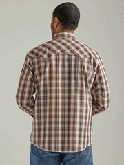 Wrangler 112326466 Mens Long Sleeve Fashion Western Snap Plaid Shirt Tawny Brown back view. If you need any assistance with this item or the purchase of this item please call us at five six one seven four eight eight eight zero one Monday through Saturday 10:00a.m EST to 8:00 p.m EST