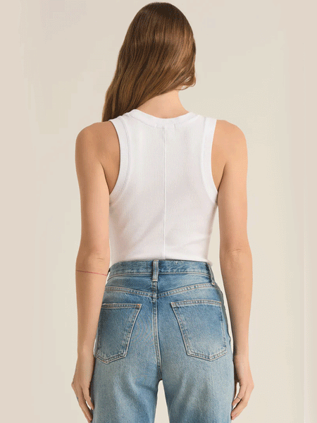 Z Supply ZT231241-WHT Womens Sirena Rib Tank White back view. If you need any assistance with this item or the purchase of this item please call us at five six one seven four eight eight eight zero one Monday through Saturday 10:00a.m EST to 8:00 p.m EST