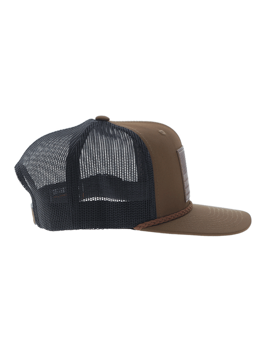 Hooey 2510T-BRBK LIBERTY ROPER 6 Panel Trucker Cap With Leather Patch Brown right side view. If you need any assistance with this item or the purchase of this item please call us at five six one seven four eight eight eight zero one Monday through Saturday 10:00a.m EST to 8:00 p.m EST