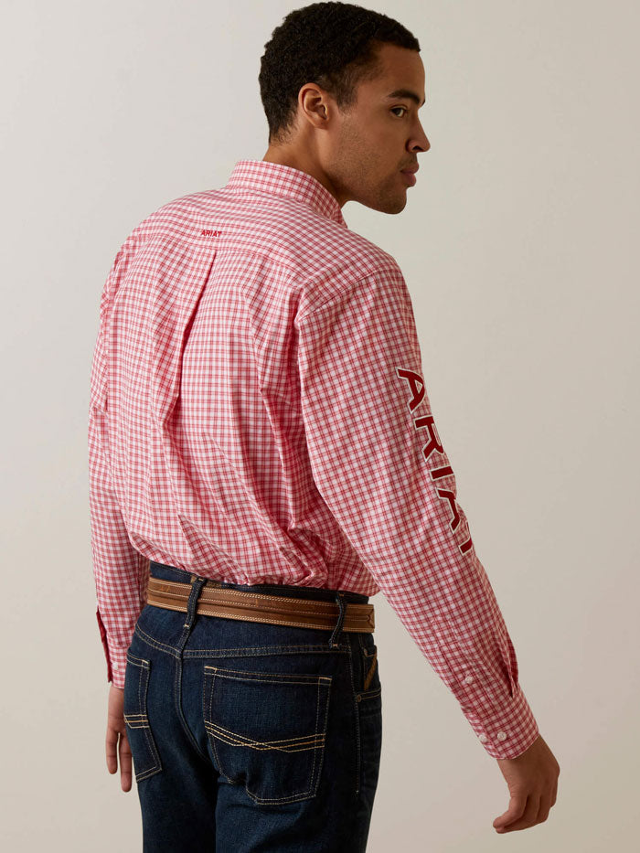 Ariat 10044908 Mens Pro Series Team Dustin Classic Fit Shirt Red front view. If you need any assistance with this item or the purchase of this item please call us at five six one seven four eight eight eight zero one Monday through Saturday 10:00a.m EST to 8:00 p.m EST