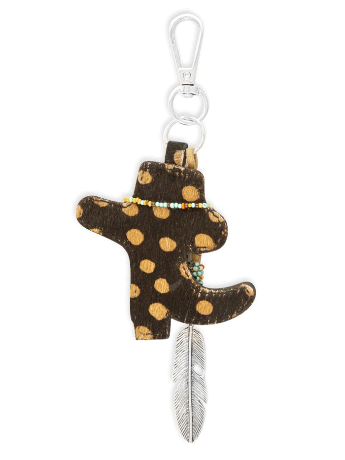 Myra Bag S-8240 Dancing Boot And Feather Charm Key Fob Brown front view. If you need any assistance with this item or the purchase of this item please call us at five six one seven four eight eight eight zero one Monday through Saturday 10:00a.m EST to 8:00 p.m EST