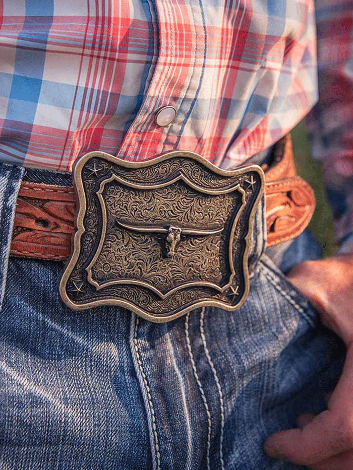 Montana Silversmiths A985S Get the Horns Attitude Buckle Silver front view. If you need any assistance with this item or the purchase of this item please call us at five six one seven four eight eight eight zero one Monday through Saturday 10:00a.m EST to 8:00 p.m EST
