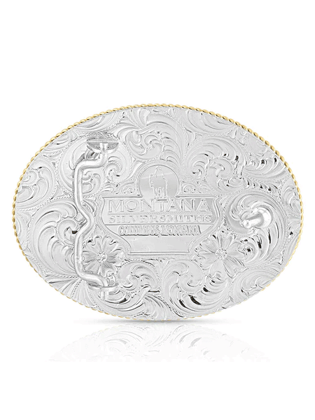 Montana Silversmiths 840F-902 Chief Profile Gold Trim Western Buckle Silver back view. If you need any assistance with this item or the purchase of this item please call us at five six one seven four eight eight eight zero one Monday through Saturday 10:00a.m EST to 8:00 p.m EST