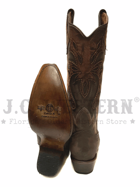 Circle G L6031 Ladies Overlay & Embroidery Boot Chocolate back and sole view. If you need any assistance with this item or the purchase of this item please call us at five six one seven four eight eight eight zero one Monday through Saturday 10:00a.m EST to 8:00 p.m EST